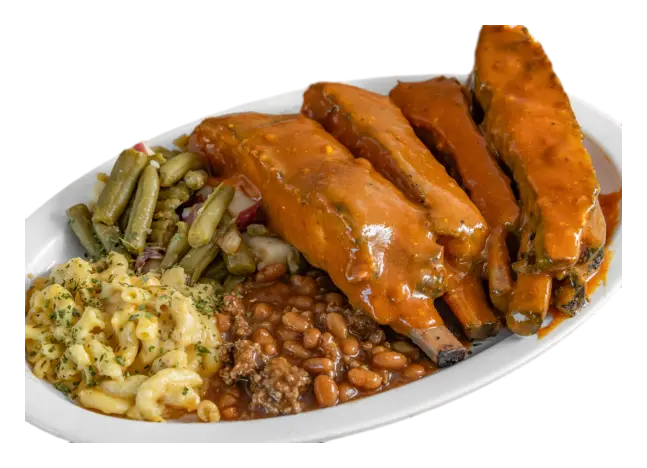 8bbq rib 2 large sides, 3 corn muffins